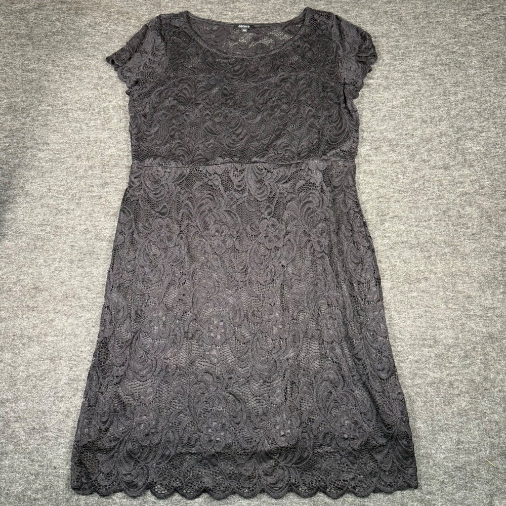 ODCOCD Black Floral Lace Sheath Dress XXL Short Sleeve Scalloped Hem Scoop Neck